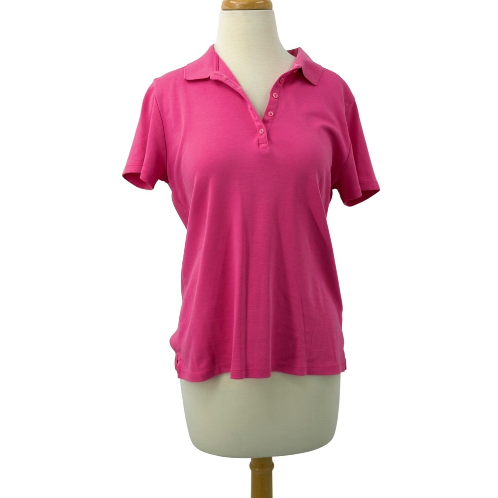 Lands' End Womens Pink Supima Cotton Short Sleeve Polo Shirt Size M (10-12)